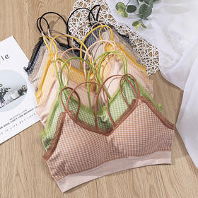 日系少女抹胸美背东大门格子内衣女学生性感交叉吊带背心蕾丝裹胸