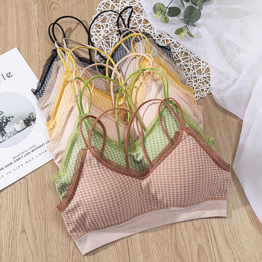 日系少女抹胸美背东大门格子内衣女学生性感交叉吊带背心蕾丝裹胸 商品图0