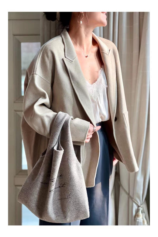 Puree｜#0315 羊绒羊毛混纺拼接设计oversized夹克 [黑 / 燕麦 / 绿] 商品图6