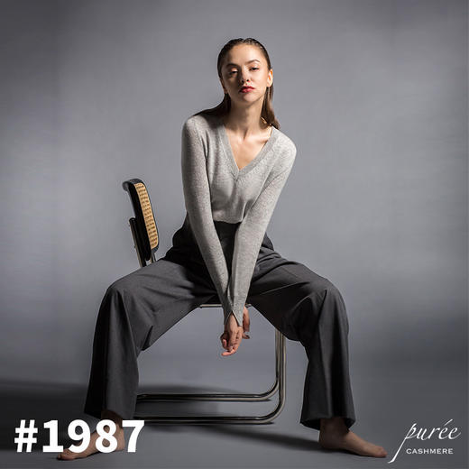 Puree｜#1987 deep v-neck basic sweater 纯羊绒V领基础款毛衣 [黑 / 白 / 灰] 商品图4