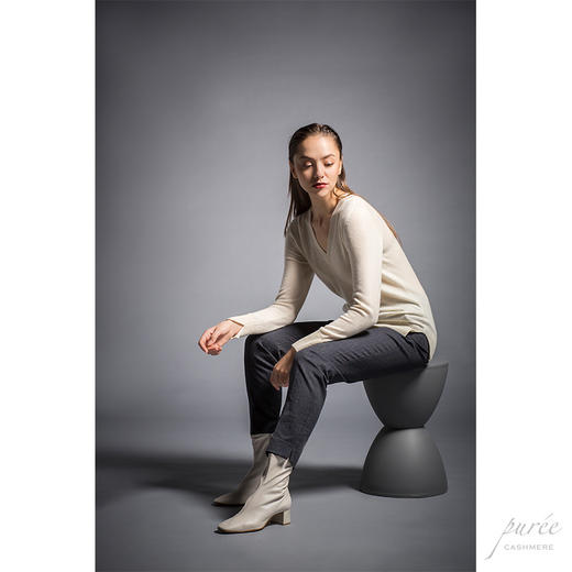 Puree｜#1987 deep v-neck basic sweater 纯羊绒V领基础款毛衣 [黑 / 白 / 灰] 商品图5