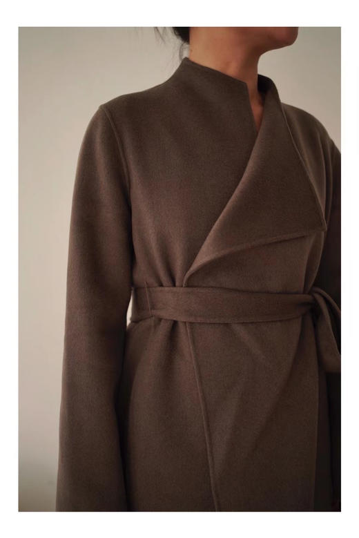 Puree｜#0518 纯羊绒不对称设计大衣 [米 / 褐 / 藏青 / 酒红] 商品图4