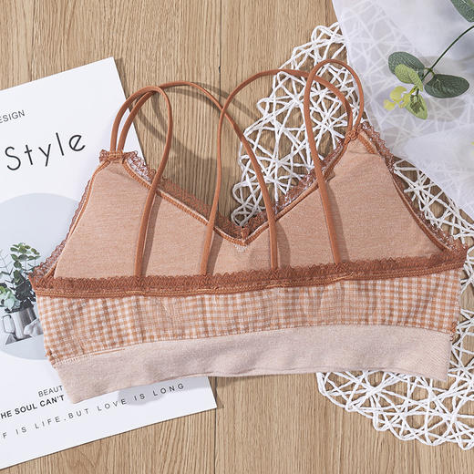 日系少女抹胸美背东大门格子内衣女学生性感交叉吊带背心蕾丝裹胸 商品图2