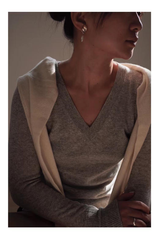 Puree｜#1987 deep v-neck basic sweater 纯羊绒V领基础款毛衣 [黑 / 白 / 灰] 商品图1