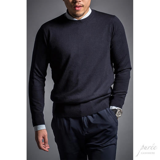 Puree｜#1989 ultra-light superfine basic sweater 超轻精纺纯羊绒基础男款毛衣 [藏蓝 / 绿 / 酒红 / 灰] 商品图2