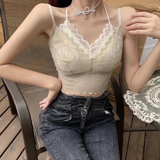 2021爆款乳胶蕾丝小吊带背心女外穿文胸一体美背内搭打底法式上衣 商品图3