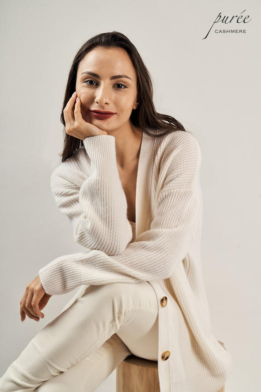 Puree｜#1997 the cardigan to live in 纯羊绒廓形粗织羊绒开衫 [驼/白/灰/绿/炭黑] 商品图7