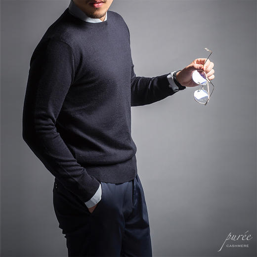 Puree｜#1989 ultra-light superfine basic sweater 超轻精纺纯羊绒基础男款毛衣 [藏蓝 / 绿 / 酒红 / 灰] 商品图3