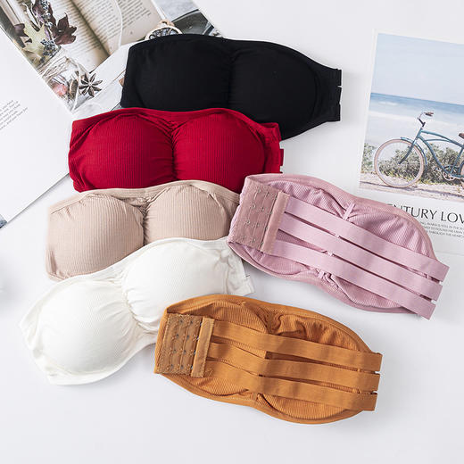 爆款一字围螺纹内衣女打底裹胸美背排扣无肩带文胸打底防走光抹胸 商品图0