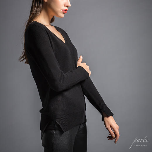 Puree｜#1987 deep v-neck basic sweater 纯羊绒V领基础款毛衣 [黑 / 白 / 灰] 商品图6