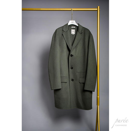 Puree｜#homme-3 pocket details coat 羊绒羊毛混纺男款单排扣极简翻盖袋大衣 [绿 / 灰] 商品图4