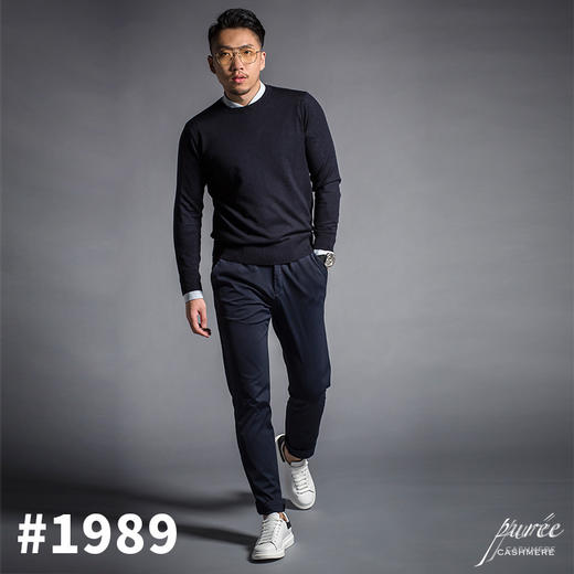 Puree｜#1989 ultra-light superfine basic sweater 超轻精纺纯羊绒基础男款毛衣 [藏蓝 / 绿 / 酒红 / 灰] 商品图1