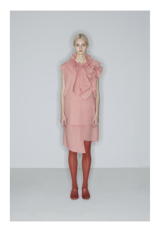 不对称溢边领无袖长款衬衫 商品图0