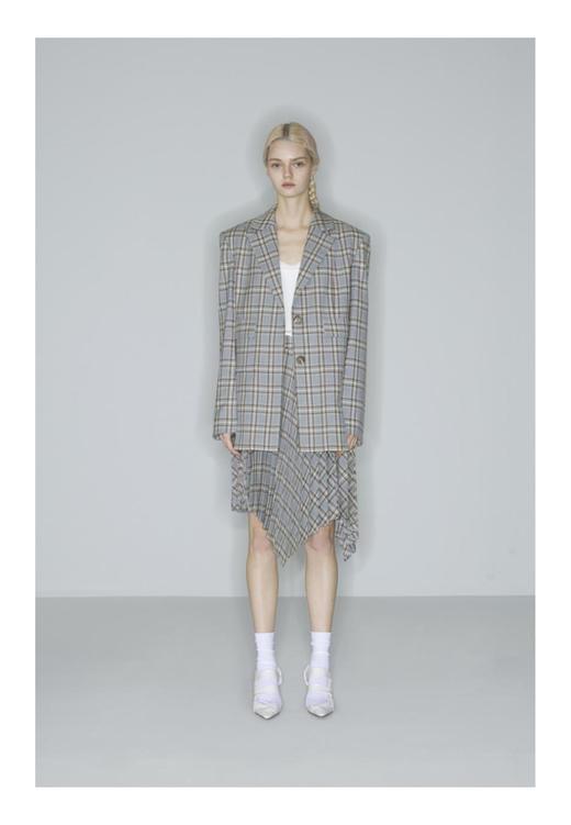 斜下摆格纹百褶裙 商品图0