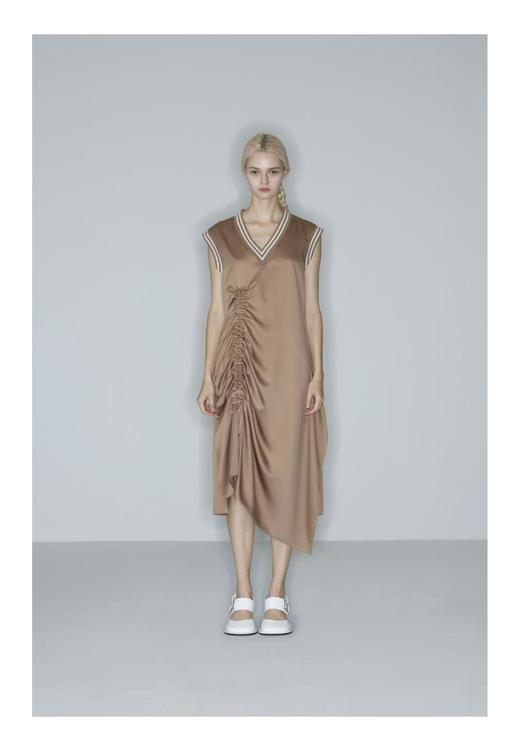 罗纹V领抽绳连衣裙 商品图0