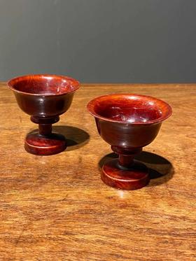 佛前髹漆高足净水碗一对， 顺丰包邮