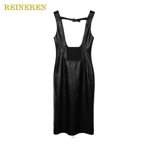 牛仔拼皮背带长裙 商品图2