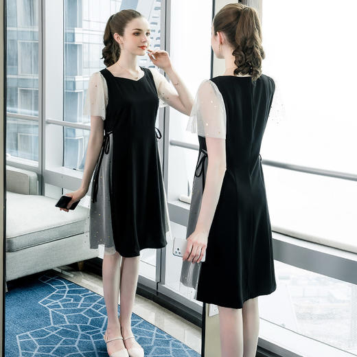 【清仓超15天不保价】奢姿2024夏季新款胖mm大码女装减龄裙子网纱拼接遮肚连衣裙CY22XL73200【1】 商品图1