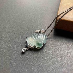 高冰种飘花翡翠贝壳18k白金钻石珍珠无色蓝宝石镶嵌