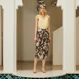 花朵印花系带直筒半裙