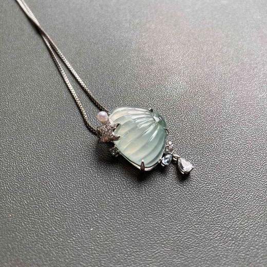 高冰种飘花翡翠贝壳18k白金钻石珍珠无色蓝宝石镶嵌 商品图3