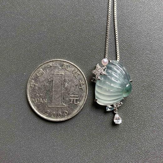 高冰种飘花翡翠贝壳18k白金钻石珍珠无色蓝宝石镶嵌 商品图4