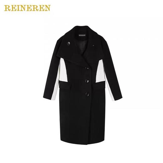 黑白撞色针织拼接羊毛大衣 商品图1