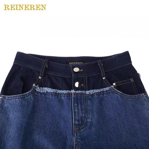 腰部拼接双色直筒牛仔裤 商品图2