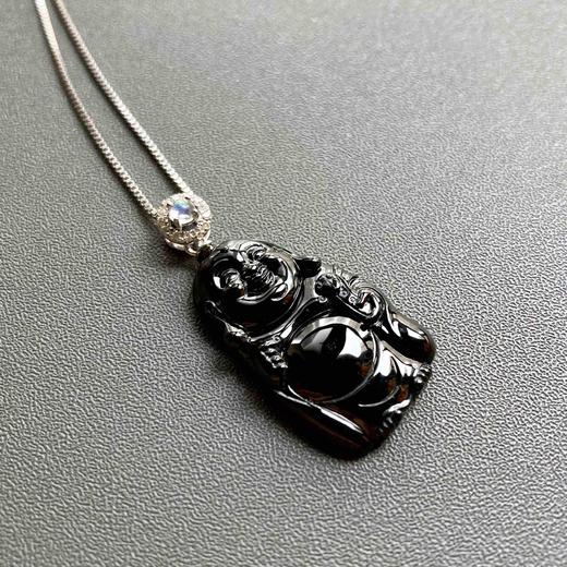 高冰种墨翠弥勒佛逍遥佛18k白金钻石月光石镶嵌 商品图3