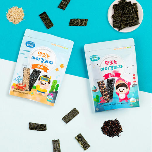 韩国进口宝宝零食 哺儿懿福德食海苔脆片 芝麻味/五谷味 20g 商品图3
