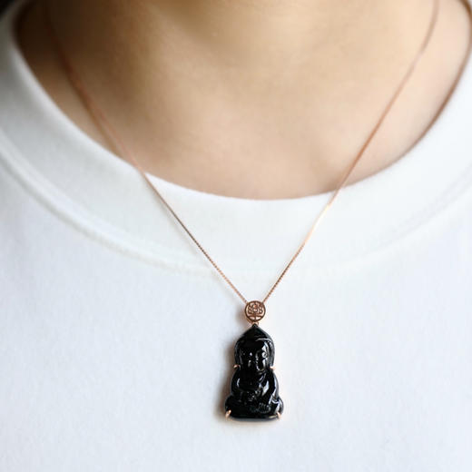 冰种墨翠宝宝佛18k玫瑰金镶嵌樂字扣头 商品图9