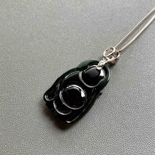 高冰种墨翠弥勒佛逍遥佛18k白金钻石月光石镶嵌 商品图5