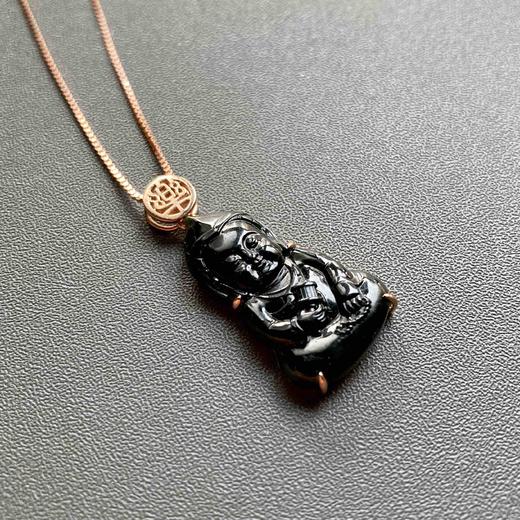 冰种墨翠宝宝佛18k玫瑰金镶嵌樂字扣头 商品图2