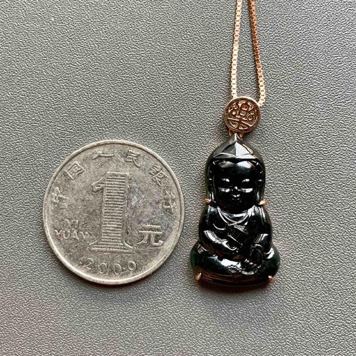 冰种墨翠宝宝佛18k玫瑰金镶嵌樂字扣头 商品图3
