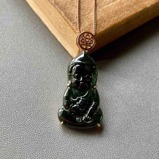 冰种墨翠宝宝佛18k玫瑰金镶嵌樂字扣头 商品图1