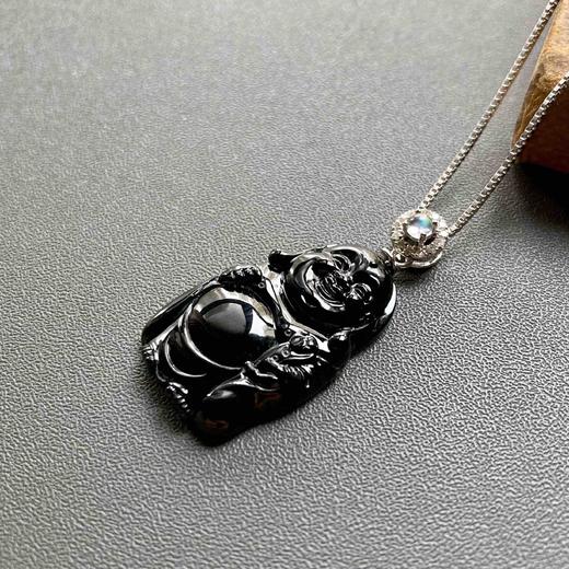 高冰种墨翠弥勒佛逍遥佛18k白金钻石月光石镶嵌 商品图2