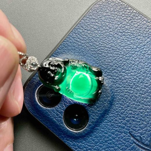 高冰种墨翠弥勒佛逍遥佛18k白金钻石月光石镶嵌 商品图8