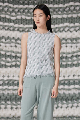  春夏 圆领波纹针织女背心 SJS93W055N