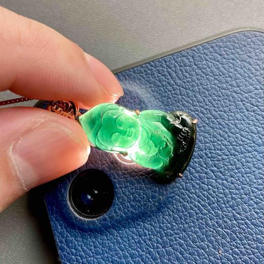 冰种墨翠宝宝佛18k玫瑰金镶嵌樂字扣头 商品图7