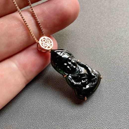 冰种墨翠宝宝佛18k玫瑰金镶嵌樂字扣头 商品图6