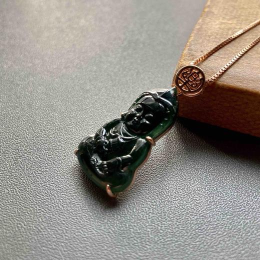 冰种墨翠宝宝佛18k玫瑰金镶嵌樂字扣头 商品图0