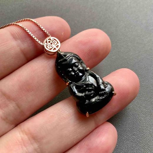 冰种墨翠宝宝佛18k玫瑰金镶嵌樂字扣头 商品图5