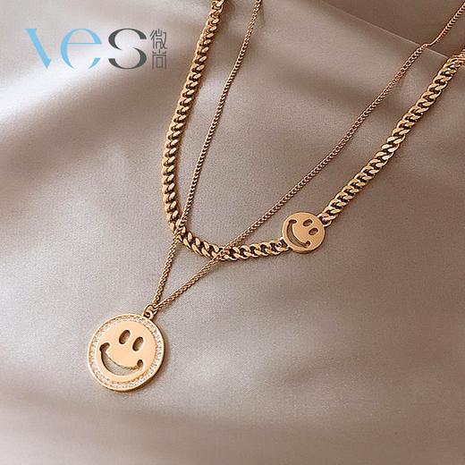 轻奢设计双层笑脸合金项链 商品图0