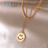 轻奢设计双层笑脸合金项链 商品缩略图1