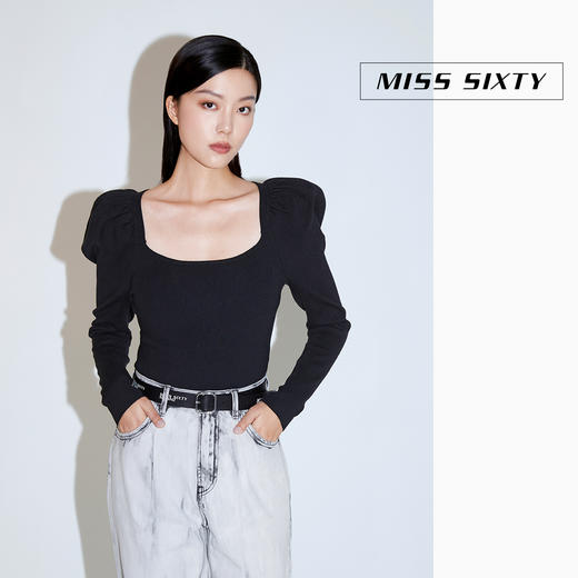 Miss Sixty2021春季新款针织衫女印花泡泡袖方领修身6N1RJ0820000 商品图0