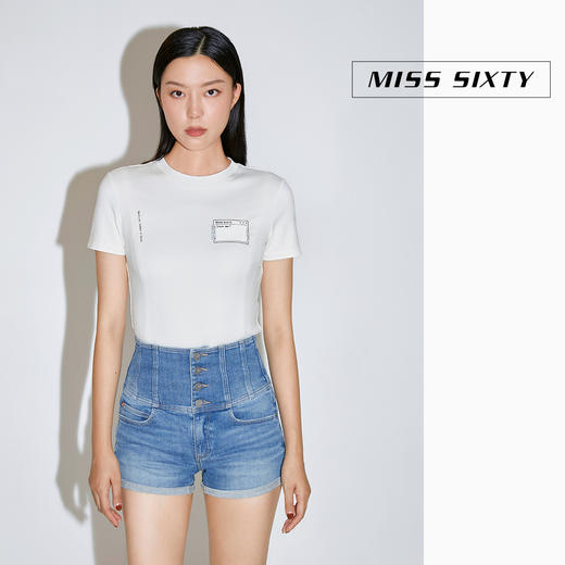 Miss Sixty2021春季新款T恤女纯棉字母印花网纱拼接6N1SJ0590000 商品图0