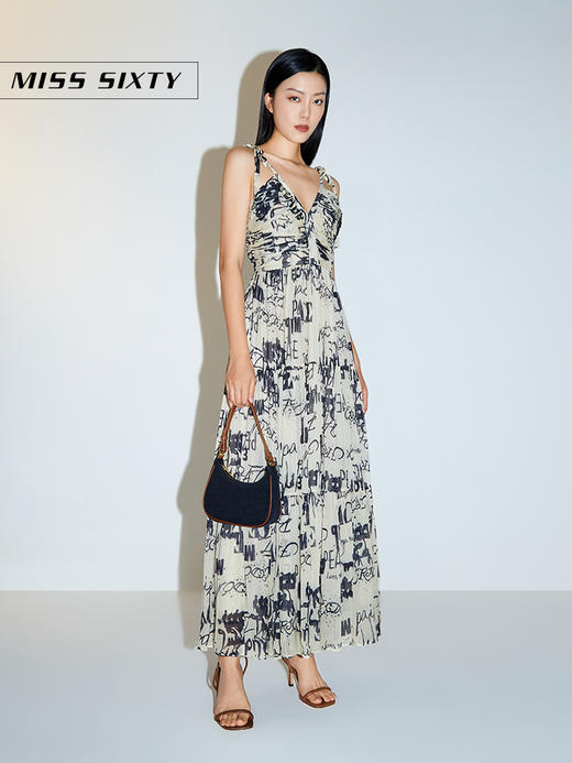 Miss Sixty2021春季新款连衣裙女V领丝质印花吊带6N2DJ3030000 商品图3