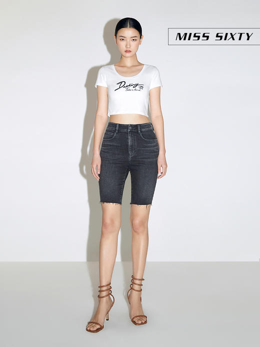 Miss Sixty2021春季新款牛仔短裤女高腰紧身毛边五分6N1JJ0540000 商品图3