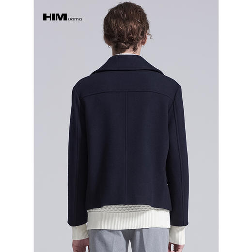 HIM漢崇 男装毛呢外套衫冬季新品黑色修身短款百搭青年呢子外套男 商品图2