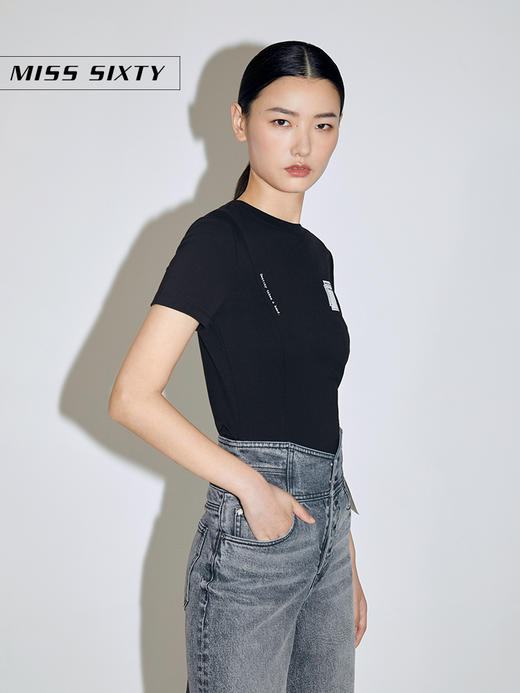 Miss Sixty2021春季新款T恤女纯棉字母印花网纱拼接6N1SJ0590000 商品图4